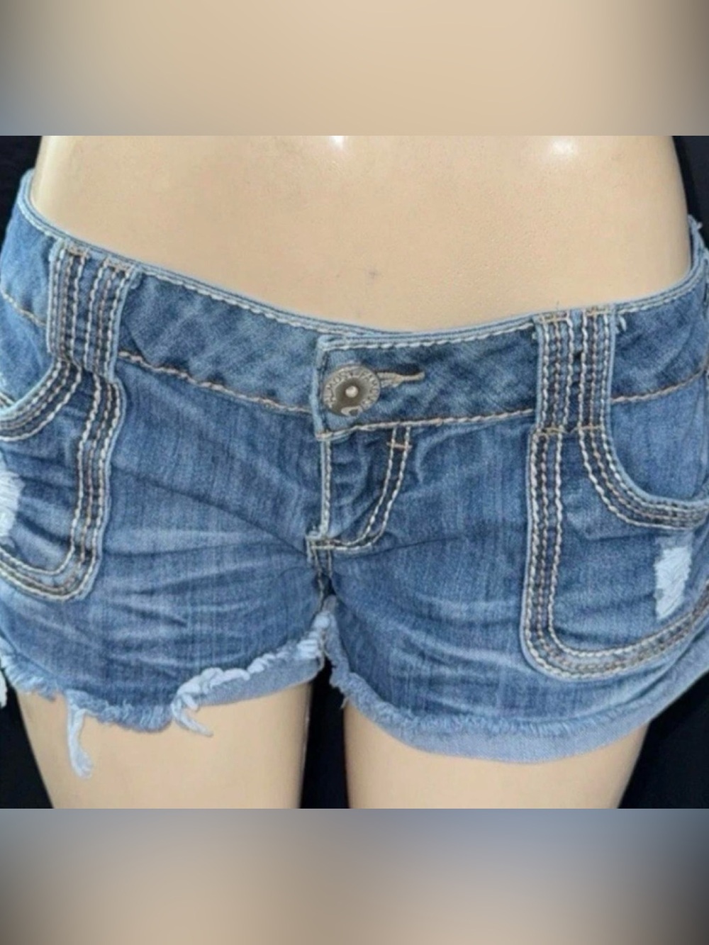 Almost Famous Women's Distressed Denim Shorties - Blue